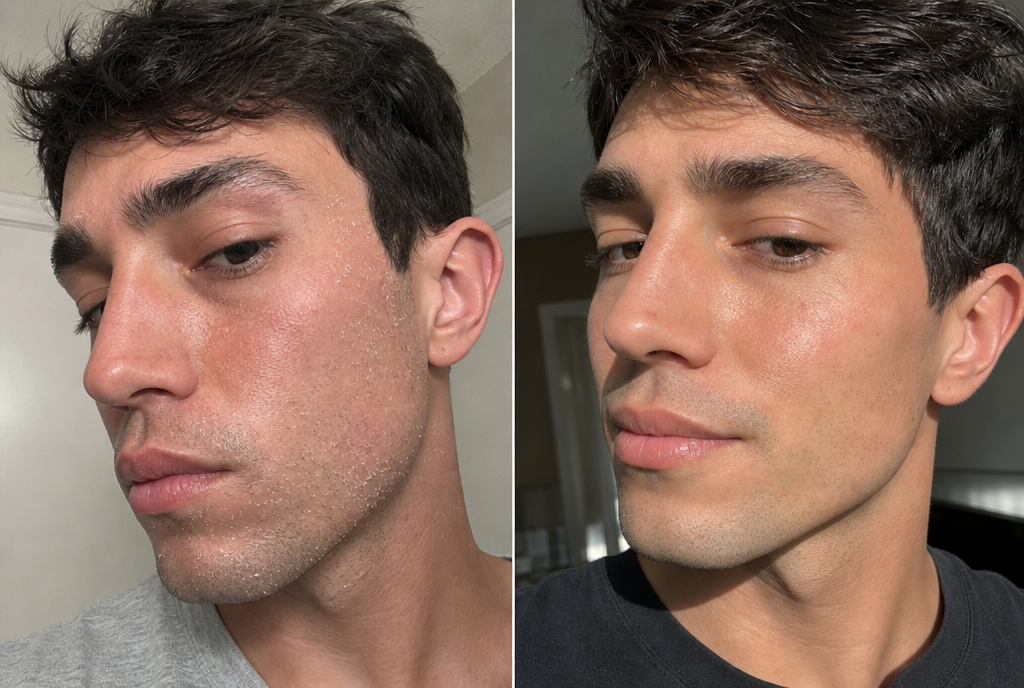 Close-up of dry skin around a man's cheek and jaw